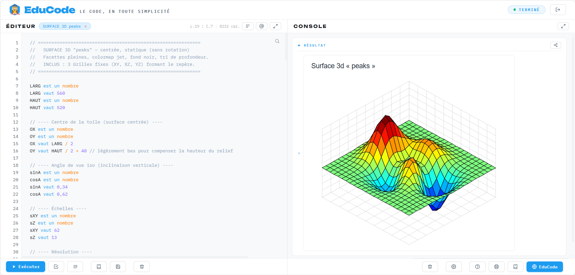 Génération d’une surface 3D Peaks : fonctionnement détaillé du programme